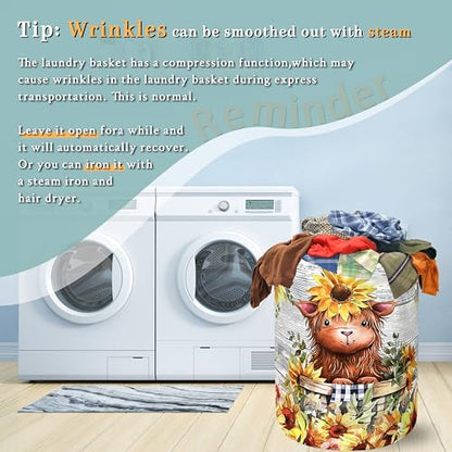 Cute Cow Laundry Basket Oxford Cloth Foldable Hamper 18.9 x16.5Inch - color: Cute Sunflowers Small Cow