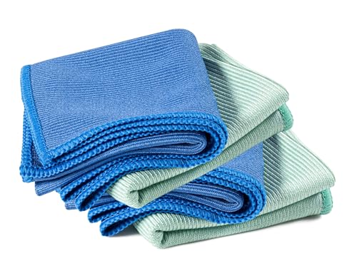 Superio Microfiber Window Cleaning Cloth, Mirror & Glass Miracle Cloth Lint & Streak Free, Washable, Large Eco-Friendly for Electronics, Cars, Tv Screens, Glasses...Cleans with Plain Water (14x16 4) - color: Green/Blue, size: 4 Pack