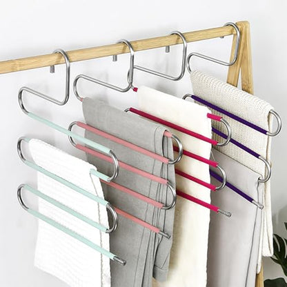 Pants Hangers Space Saving Clothes Hanger for Closet, 5 Layer - color: Green+silver