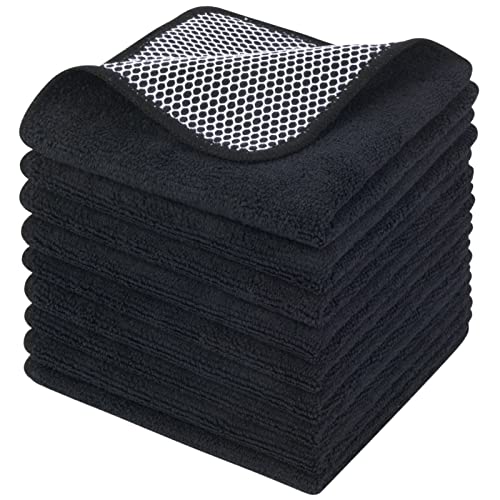 KinHwa Dish Cloths for Washing Dishes with Scrub Side, Microfiber Dish Rags - color: Black, size: 12inchx12inch