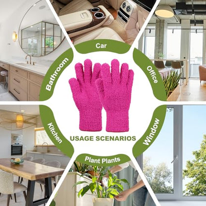 uxcell Microfiber Gloves, Reusable Washable Plant Dusting Gloves Cleaning Mittens for Auto Plants Household Kitchen - color: Rose Red/Blue/Gray
