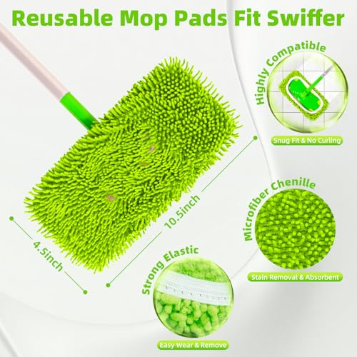 Reusable Microfiber Chenille Mop Pads Compatible with Swiffer Sweeper Mop - color: Chenille - Yellow Green, size: 6 Pack + 1 Pack