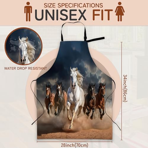 Cooking Aprons for Men and Women,Adjustable Bib Chef Apron with 2 Pockets, Soft and Durability Kitchen Apron - color: Running Horse