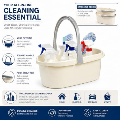 Haundry Compact Mop Bucket with Handle, Rectangular Cleaning Bucket and Caddy for Cleaning Supplies, 10L, White - color: White