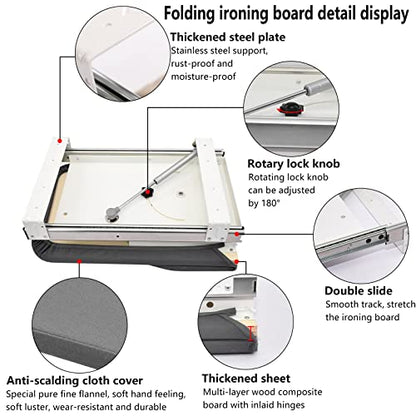 AKOZLIN Retractable Pull Out Ironing Board Closet Sliding Out Swivel Iron Board Mounted in Drawer with Heat Resistant Ironing Cover, Board Size: 31.88"*13", Gray