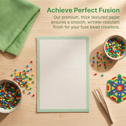 5 Pcs Thick Texture Fuse Bead Ironing Paper, 7.87"x5.97" White Heat-Resistant Fiberglass Cloth, Non-Stick & Reusable Pressing Film for Perler Beads Craft Accessories (Random Color Edge)