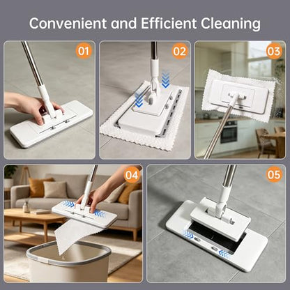 2‑in‑1 Snap Grip Mini Mop with 10 Reusable Cloths, Zero Touch No Wash Lazy Mop, Suitable for Wet/Dry Floors, House Wall, Windows, Corners,Versatile and Efficient - size: Mini Mop with 10 Reusable Cloths