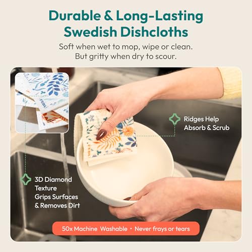 FEBU Swedish Dishcloths for Kitchen, 5 Pack, Neutrals - color: Neutrals