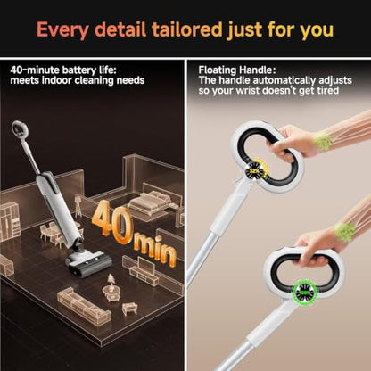 uwant Wet Dry Vacuum Cleaner 180°Lay-Flat Push-in Vacuum Mop All in One with 18000Pa Suction Auto Self-Cleaning Anti Odor Stick Dual-Edge Vacuum Cleaner Set of 1 for Hard Floor/Carpet D100