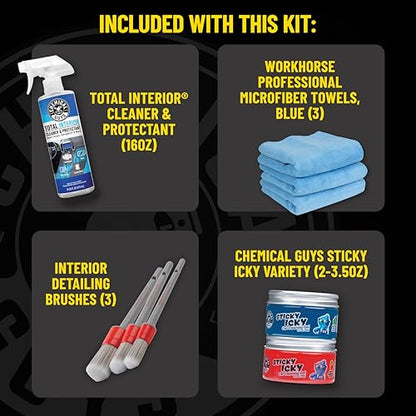 Chemical Guys, 10-Piece Interior Cleaning Kit, Cleaner, Brushes, Gel & Bag - style: KIT + BAG