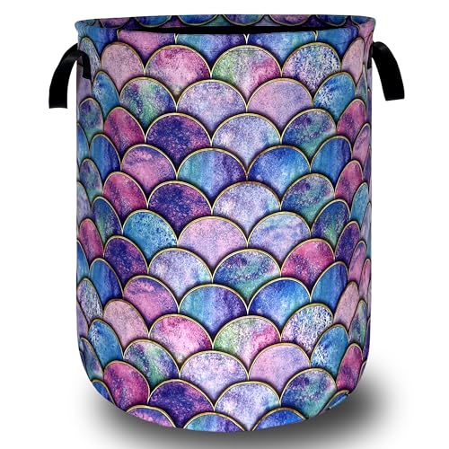 Mermaid Scales Laundry Basket Oxford Cloth Foldable Hamper 18.9x16.5 Inch - color: Beautiful Mermaid Scales Printed