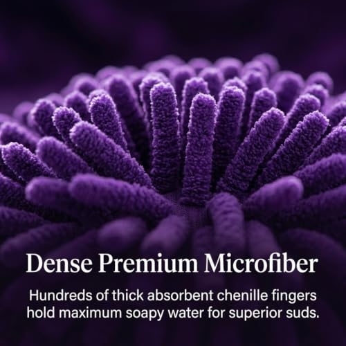Purple Microfiber Car Wash Mitt – Thickened Chenille Cleaning Glove for Car Windows & Detailing, Dual Use Wet/Dry - color: Purple