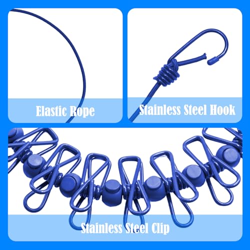 2 Pack Camping Clothesline Portable 12 Clothespins, Dark Blue - style: Dark Blue