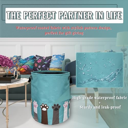 Cat Dog Paw Laundry Basket Foldable Oxford Cloth Hamper 18.9 x16.5" - color: Cute Cat Paws Dog Paw