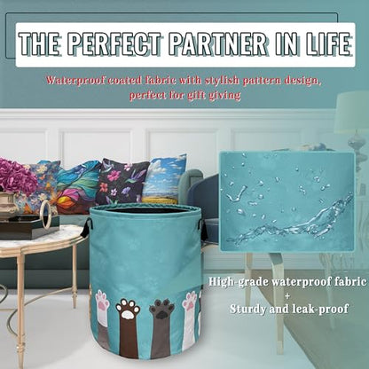 Cat Dog Paw Laundry Basket Foldable Oxford Cloth Hamper 18.9 x16.5" - color: Cute Cat Paws Dog Paw