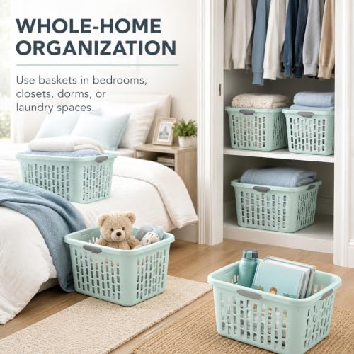 Mint Laundry Basket 6-Pack, 1.5 Bushel Square with Handles - color: Green 6PCS