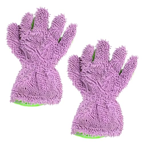 2PCS Microfiber Car Wash Mitts, Double-Sided 5-Finger Dusting Gloves, Anti-Scratch Chenille Drying Towel, Vehicle Interior & Exterior Detailing Tool for Cleaning Wheel Tight Spot (Purple) - color: Purple