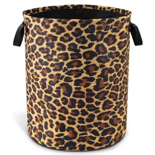 Brown Leopard Laundry Basket Foldable Waterproof Hamper 18.9 x 16.5 Inch - color: Brown Leopard