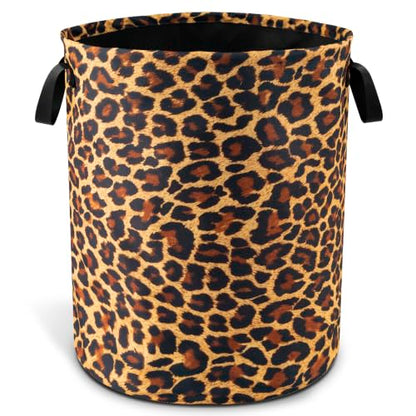 Brown Leopard Laundry Basket Foldable Waterproof Hamper 18.9 x 16.5 Inch - color: Brown Leopard