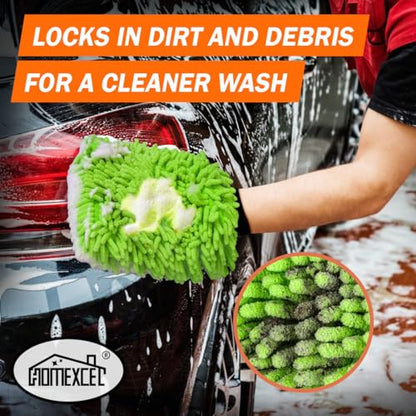 HOMEXCEL Car Wash Mitt, Microfiber Washing Glove,10.2" x 6.7 ", 2PK Green - color: Green