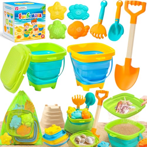 DUDUCOFU Collapsible Beach Sand Toys for Kids, Collapsible Sand Bucket
