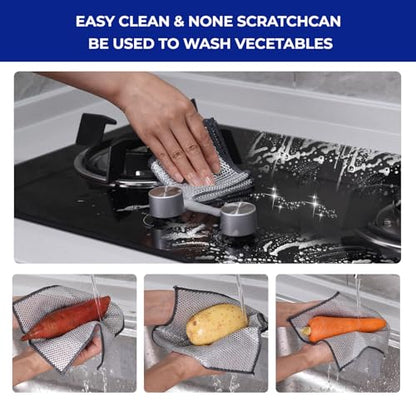 Wangjinpeng 12PK 3-Layer Non-Scratch Wire Dishcloths, 7.87 x 7.87 in - color: 12pcs Triple Layer Silver, size: 7.87x7.87-12pcs