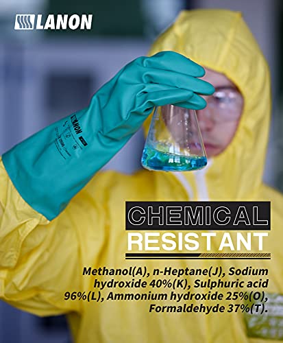 LANON 3 Pairs Nitrile Chemical Resistant Gloves,Flocked Liner,Green,XXLarge - size: 2X-Large (Pack of 3)