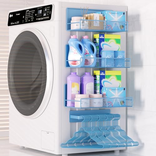 DTUQYX Magnetic Shelf for Washing Machine 4-Pack: Widen Magnetic Laundry Organizer (5"-6") with Hanger Organizer, Strong Magnet, Rust Proof, Heavy Duty Magnetic Spice Rack for Refrigerator (Blue) - color: Blue