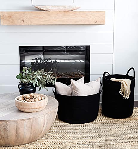 OrganiHaus Round Toy Basket & Blanket Basket, Cotton Rope 20x13" - color: Full Black, size: Wide