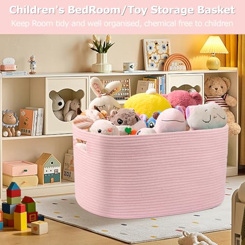25"x16"x16" Rectangle Pink Woven Blanket Basket,Large Basket - color: Pink, size: 108L