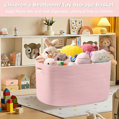 25"x16"x16" Rectangle Pink Woven Blanket Basket,Large Basket - color: Pink, size: 108L