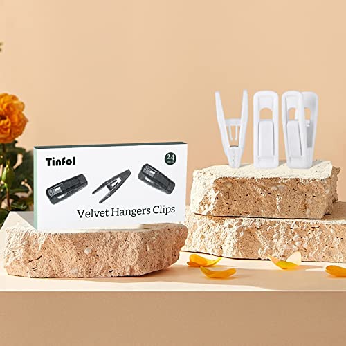 Tinfol White Velvet Hangers Clip - 24 Pack Pants Velvet Clips, Large Opening Clips, Strong Finger Flocked Clothes Pin Perfect for Slim-line Clothes Hanger - color: White, size: 24PC