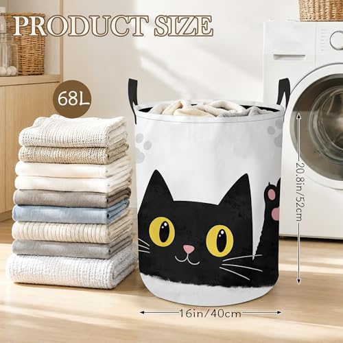 Black Cat Laundry Basket Oxford Cloth Cat Paw Laundry Hamper With Handle Foldable Portable Clothes Storage Basket Storage Bag For Laundry Room/Bathroom/Bedroom/Dormitory 20.8"x16" - color: Black Cat