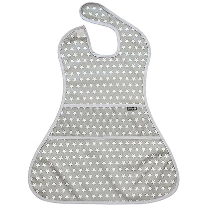 Plie Full Coverage Waterproof Feeding Bib for Toddlers – Extra Long Apron Bib for Mealtime, Self-Feeding, High Chairn - color: Gray/Star