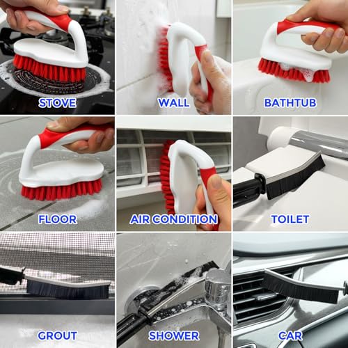 Holikme 6 Pack Cleaning Brush Scrub Brush Kitchen Brush for Floor,Red - color: Red