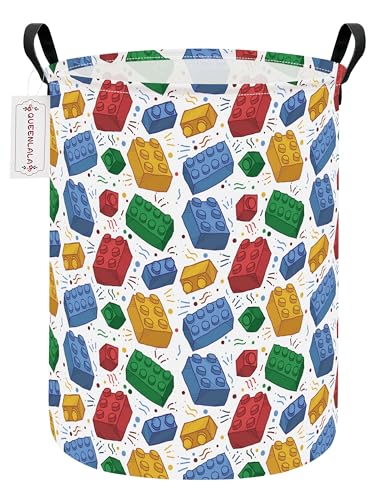 QUEENLALA Foldable Waterproof Round Fabric Laundry Basket Home, Blocks - color: Round-Blocks