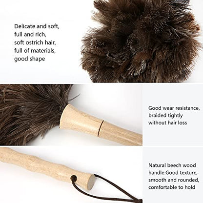 Ostrich Feather Duster 16 inch Feather Duster Fluffy Natural Genuine Ostrich Feathers with Wooden Handle and Eco-Friendly Reusable Handheld Ostrich Feather Duster for Cleaning Supplies - color: Model-a-brown-1 Piece