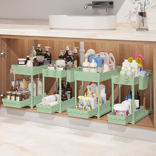 Sevenblue 4-Pack 2-Tier Under Sink Organizer with Pull Out Drawers - color: Green, size: 12.8 Inch