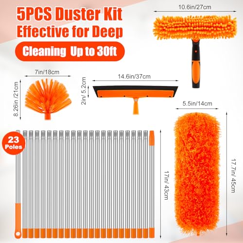 36 Feet High Reach Duster Kit with 2-30 ft Extension Pole for Fans, Orange - color: Orange, size: 36 ft