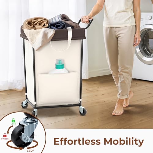 Rolling Laundry Hamper with Wheels and Handle, 160L Rolling Laundry Basket - color: Beige, size: 160L-with handle