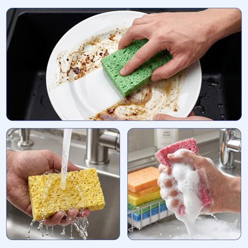 ARCLIBER 6 Pack Cellulose Scrub Sponges Non-Scratch Heavy Duty Kitchen - color: Multicolor, size: 6 Count (Pack of 1)