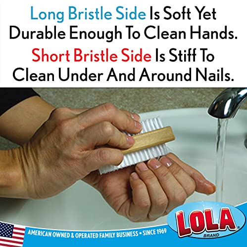 LOLA Hand & Nail Wood Brush, Heavy Duty 2 Sided Soft & Stiff Bristles, Cleans Hands, Fingernails & Feet, Toenails, No-Slip Grip, 1 Count - size: 1 Count, style: Wood (Bulk)