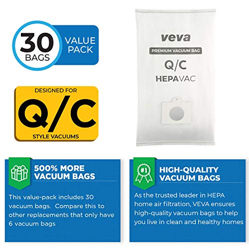 30 Pack Type Q/C 53292 HEPA Vacuum Bags for Kenmore Canister Vacuum Cleaners 5055, 50558, 53291, 53292, Series 600, 400, 200