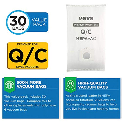 30 Pack Type Q/C 53292 HEPA Vacuum Bags for Kenmore Canister Vacuum Cleaners 5055, 50558, 53291, 53292, Series 600, 400, 200