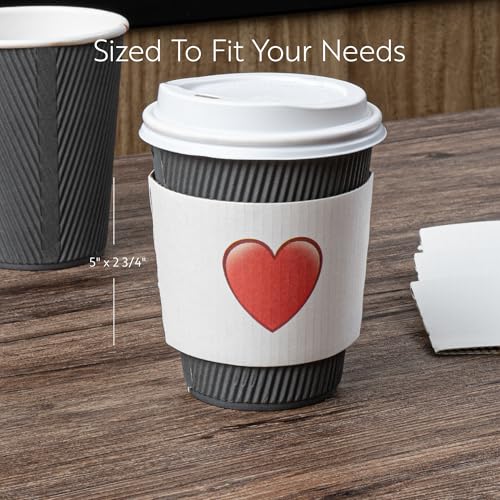 Restaurantware Coffee Cup Sleeves 50 Pack Fits 12, 16, 20 oz Coffee Cups Disposable Hot Drink Sleeves Secure Grip Heat-Resistant Jacket for Tea, and Beverages White - color: White, size: Heart