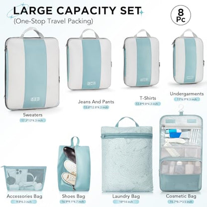 OlarHike 8 Set Compression Packing Cubes for Travel Essentials,Compressible Expandable Space Saver Bags for Organizing Clothes,Luggage Suitcase Garment Bags with Over 1000 pcs Mesh Holes(Blue Gray) - color: Blue Gray