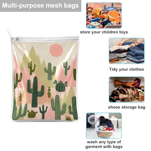 Mesh Laundry Bags Lingerie Bags for Washing Delicates 2 PCS Durable Wash Bag with Zipper Small and Medium Washable Boho Cacti Mountains Sun - color: Boho Cacti Mountains Sun