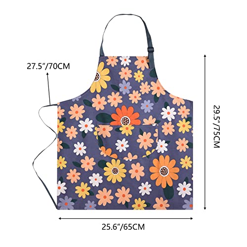 2 Pack Floral Apron for Women with Pockets, Adjustable Cotton Chef Aprons for Kitchen, Cooking, BBQ & Grill - color: Blue/Flowers