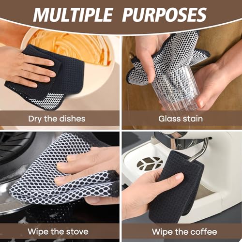 KinHwa Dish Cloths for Washing Dishes with Scrub Side, Microfiber Dish Rags - color: Dark-black, size: 9inchx9inch