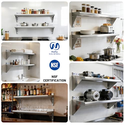 Hally Stainless Steel Shelf 2 Pack Wall Mounted Metal Shelves 10"x30" NSF - size: 10"x30"